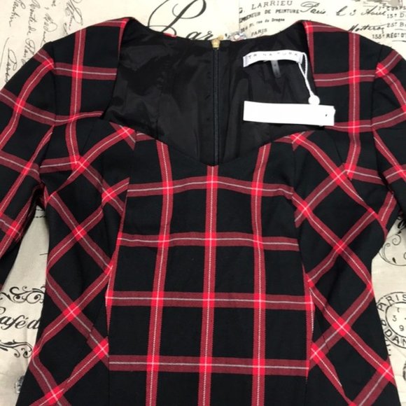 Trina Turk Black and Red Plaid Midi Dress - Picture 6 of 8